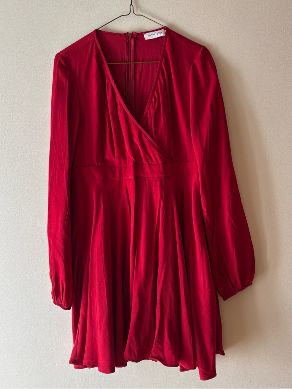 Petal & Pup Red Long-Sleeve Wrap Midi Dress, Sz 12, fits smaller